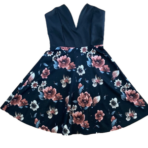 Paravenue strapless floral black mini dress size small